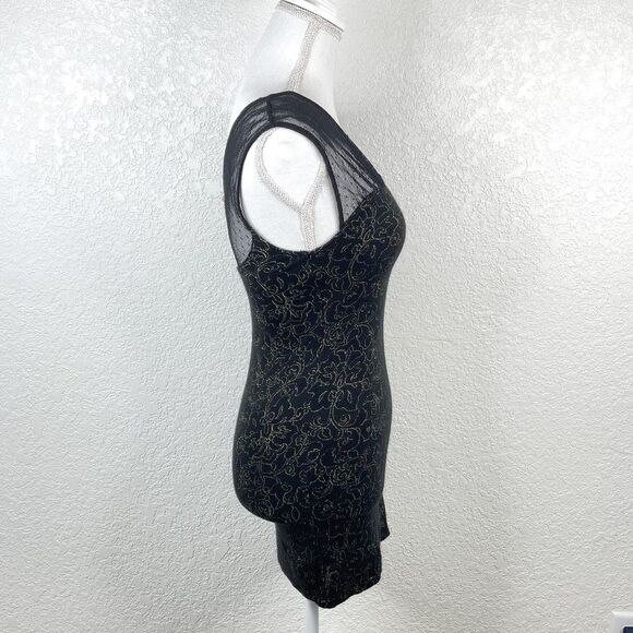 Free People Black Gold Floral Embroidered Polka Dot Mesh Sleeveless Dress Sz XS - Picture 4 of 7